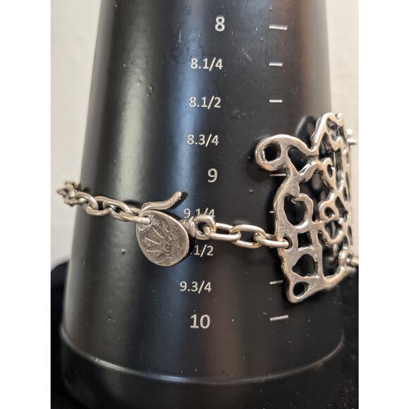 Chunky Modernist Filigree Chain Link Silver Tone Bracelet W/ Hook Clasp - Picture 4 of 6